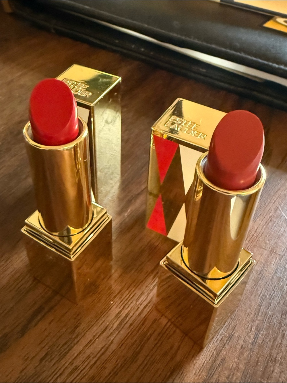 Estee Lauder Red and Brick Lipstick Duo in Gold Tubes